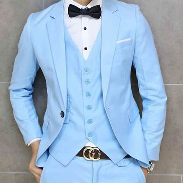 

light blue men suits for wedding groom tuxedo summer beach man jacket groomsmen blazer trajes de hombre 3piece slim terno masculino, Black;gray