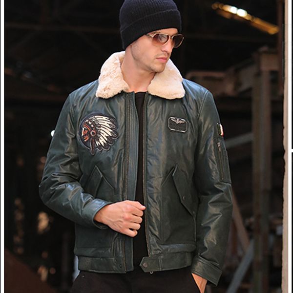 

sani 2019 white duck down jacket layer cowhide leather winter warm jackets men formal casual leather genuine cowhide clothes, Black