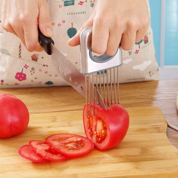 Stainless Steel Onion Holder Slicer Choping Tomato Cucumber Vegetable Salad Tool