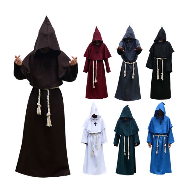 Ortaçağ Kostüm Erkek Kadın Vintage Rönesans Keşiş Cosplay Kukuletası Friar Priest Kapşonlu Robe Halat Pelerin Pelerin Giyim, Boyutu (S-XL)