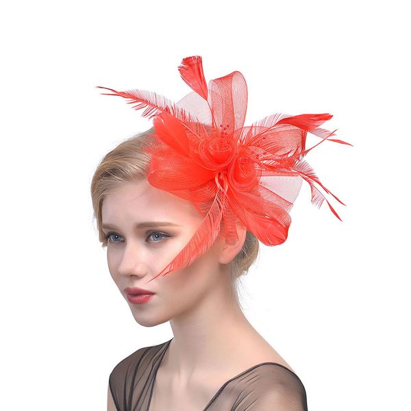 

hat headwear wedding handmade artificial feather vintage women headband with clip solid cocktail party flower mesh ribbons