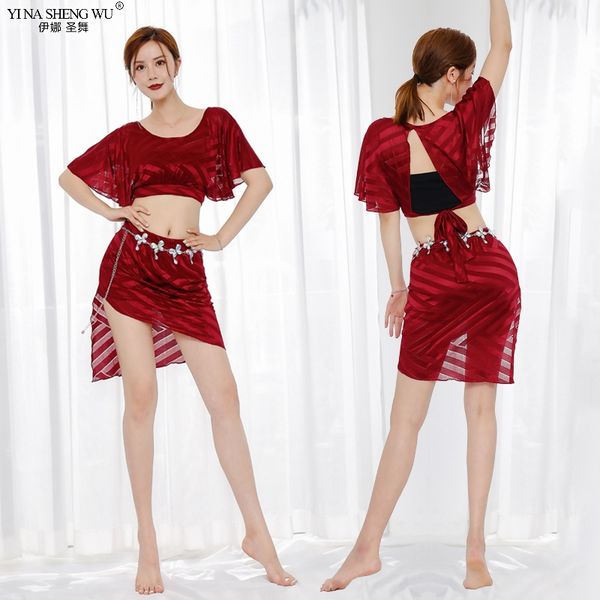 

women new belly dance set new oriental dance split practice clothes competition costume skirt 3 colors delivery, Black;red