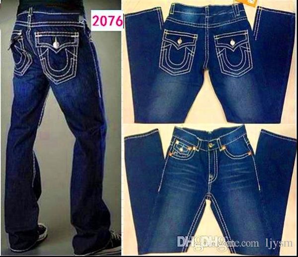 

2019 new men true jeans trousers denim designer dark solid color straight tr true jeans for men true pants, Blue