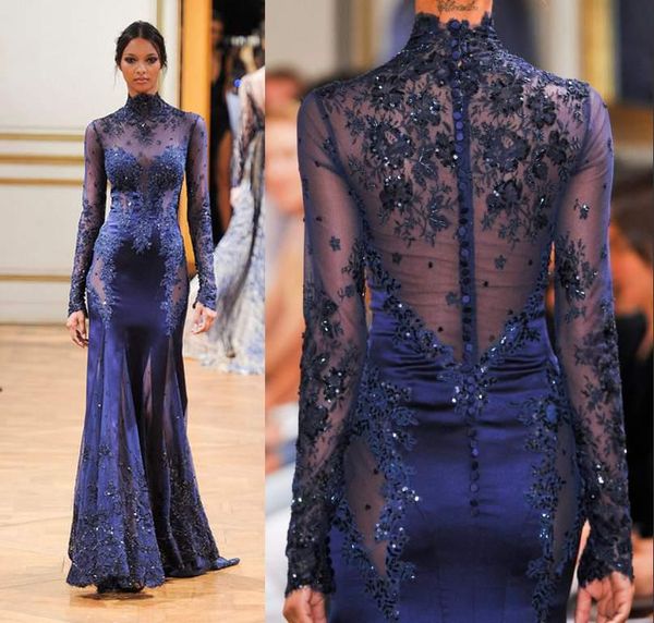

zuhair murad high neck lace формальные вечерние платья с длинным рукавом прозрачный бисер аппликациями пром знаменитости халатов на заказ те, Black;red