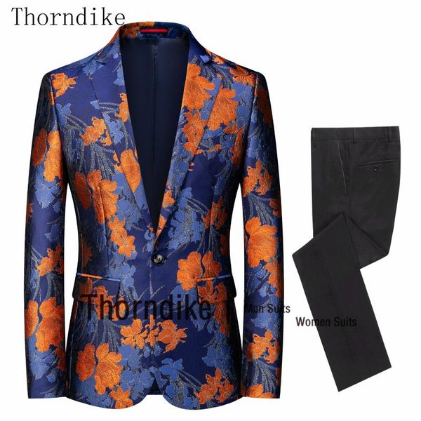 

thorndike 2020 new floral pattern wedding tuxedos men notch lapel one button groom wear formal party prom men suit blazer pants, White;black