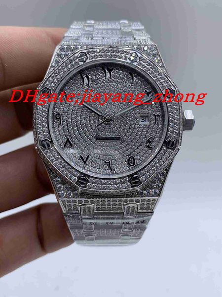 

new product quality men's all ice diamond stainless steel 316l watch8215 automatic mechanical sports timing precision hardcover men&#03, Slivery;brown