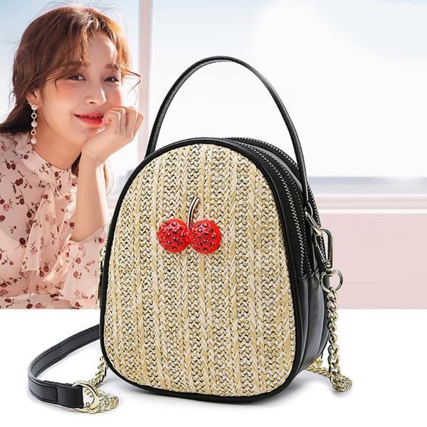 

women straw shoulder bag woven crossbodybag chain leather handbags casual female bags sacoche femme p