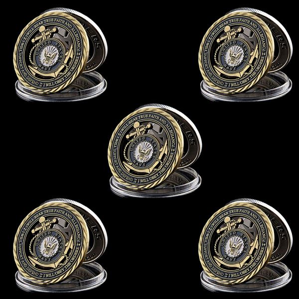

5pcs Copper Plated Hollow Core Values Medal US Navy Military Memorial Of Courage Commitment 1oz Collection Coin
