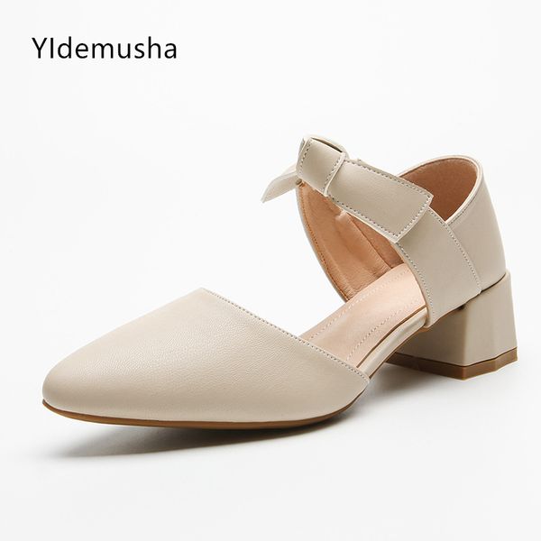 

women high heels sandals 2020 summer non slip thick heel women's shoes pointed casual style beige belt buckle women's shoes, Black