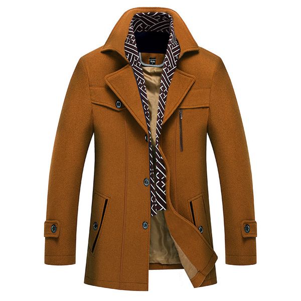 

designer mens thick woolen overcoat solid panelled male shawl collar coat fashion button decoration homme winter overcoat, Black
