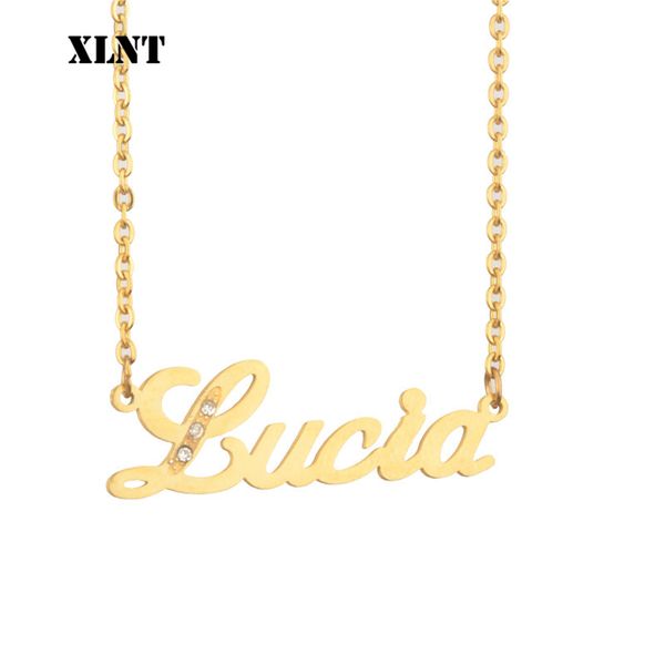 

xlnt lucia name necklace custom name necklace for women personalized gold sliver nameplate necklaces stainless steel jewelry, Silver