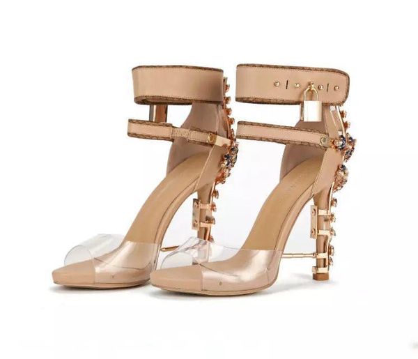 

impera rihanna crystal diamonds sandals padlock spiked high heels women pumps colorful beaded celebrity party dress shoes, Black