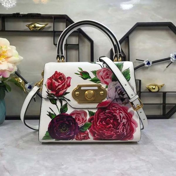 

2019 european and american new tar fa hion button retro ro e peony print ingle houlder kew handbag