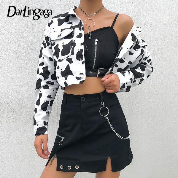 

women's jackets darlingaga streetwear cow print cropped female jacket casual buttons coat women cardigan spring autumn basic outwear, Black;brown