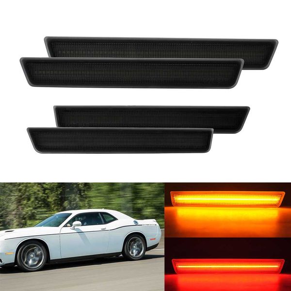 

4x smoked lens for dodge challenger 2015 2016 led side marker light front amber rear red