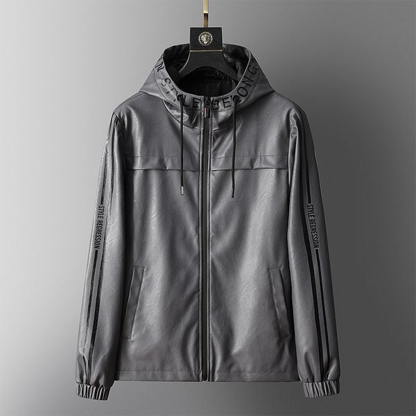 

new men's fall winter new fashion hooded pu leather hip hop loose, Black