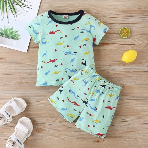 

fashion baby sets 2pcs lovely cartoon dinosaur short sleeve t-shirt+shorts pants 2020 summer toddler boys clothes sport outfit, White