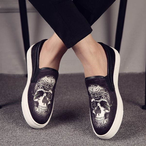 

italian brand designer men casual comfortable cow leather shoes slip on lazy shoe summer breathable printing loafers zapatos man, Black
