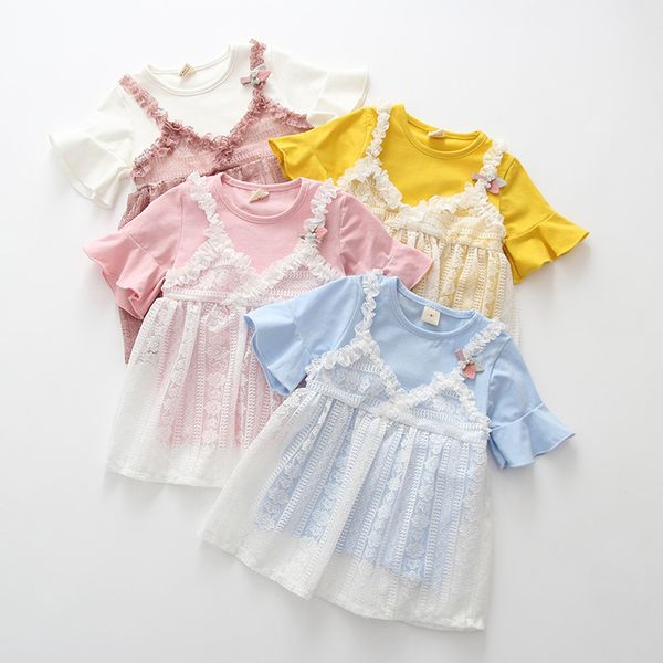 

girl dress clothes outfits newborn infant baby long sleeve lace flower princess female baby summer clothes dress, Red;yellow
