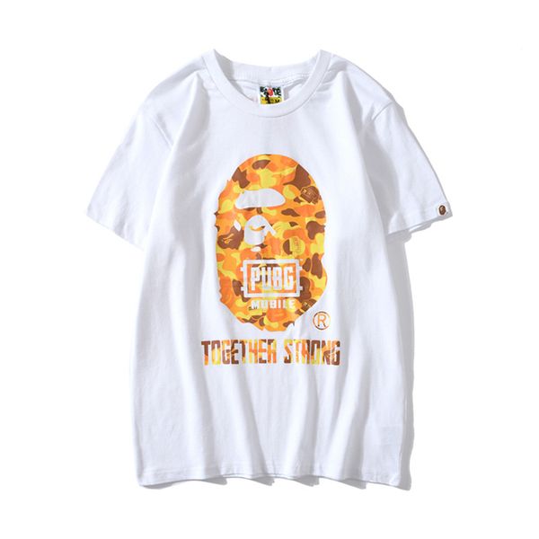 

men women orange camo cartoon print hip hop t-shirt lover's black print loose short sleeve t-shirts, White;black