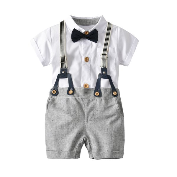 

child romper suit foreign trade european and american boys white romper suspender pants bow tie gentleman three-piece set