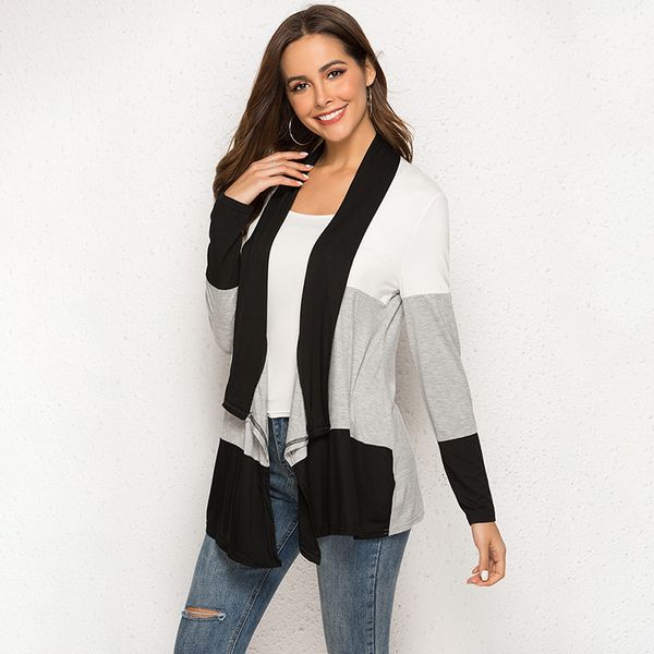 

женский свитер 2019 весна новое прибытие женские шикарные кардиганы повседневная трикотажный свитер с открытым цветом хит случайные верхняя, White;black