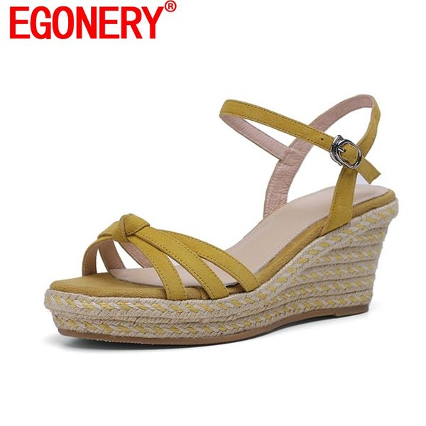 

egonery woman shoes wedges high heels summer open toe wedges platform sandals ladies dress casual backle shoes size 34-39, Black