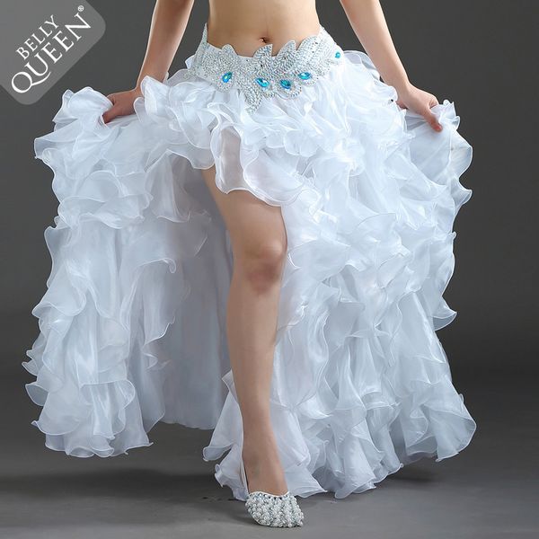 

belly dance skirt women senior yarn stage skirt long belly dance costume white professional dancing clothes, Black;red