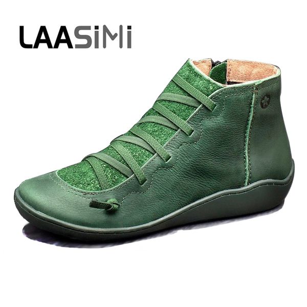 

laasimi 2019 new arch support retro women boots pu leather ankle boots vintage women rubber shoes autumn/winter dropshipping, Black