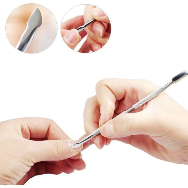 

cuticle pushers 1pcs nail art tools stainless steel pusher silver double head care manicure pedicure tool dead skin remover