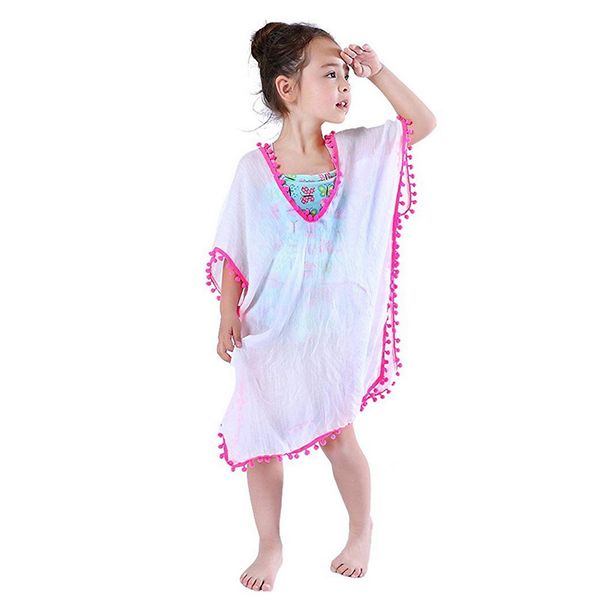 

baby girls swim dresses kids beach cover-ups tassel hook flower fringe sundress child summer swimwear cover up, Blue;gray