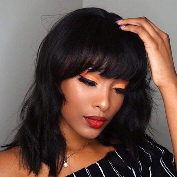 

synthetic wigs black curly with air bangs hair wig short wavy for women daily party cosplay heat resistant fiber