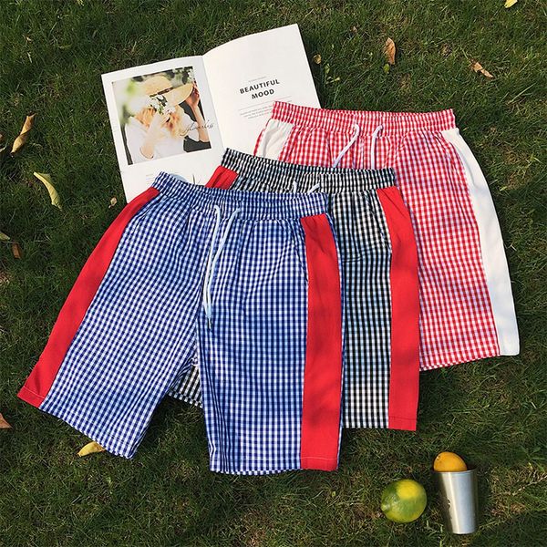 

short masculino fashion men's shorts strapped plaid loose beach fit sport casual sport shorts homme ete modis, White;black