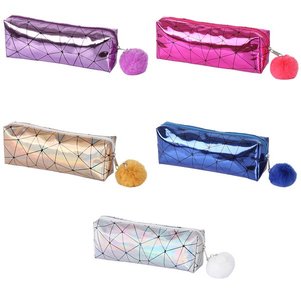 

laser fashion cosmetic bag women girl cylindrical holographic plush ball hairball handbag zipper makeup brush pouch organizer