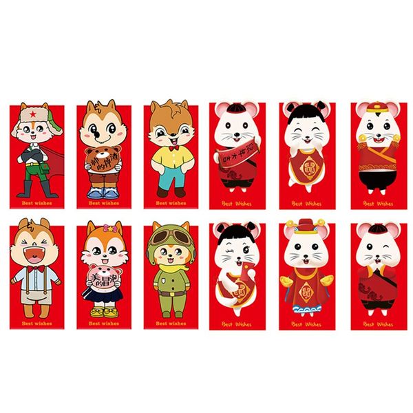 

chinese style 6 pcs red money envelope wishes words patterns lucky cartoon rat red packet 2020 new year envelope