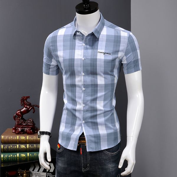 

shirt men short sleeve 2020 summer cotton slim fit plaid shirt korean style fashion mens clothing checkered, White;black