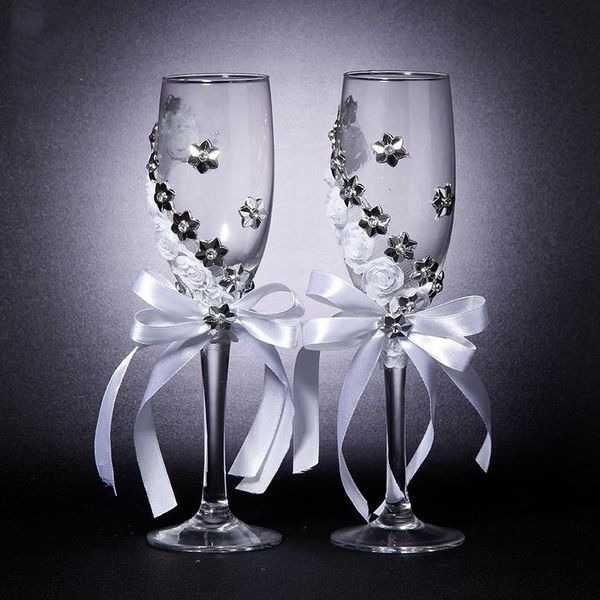 

2pcs set wedding glass creative silver flowers crystal wedding champagne glasses goblet red wine glass cup wedding decoration other dinnerwa