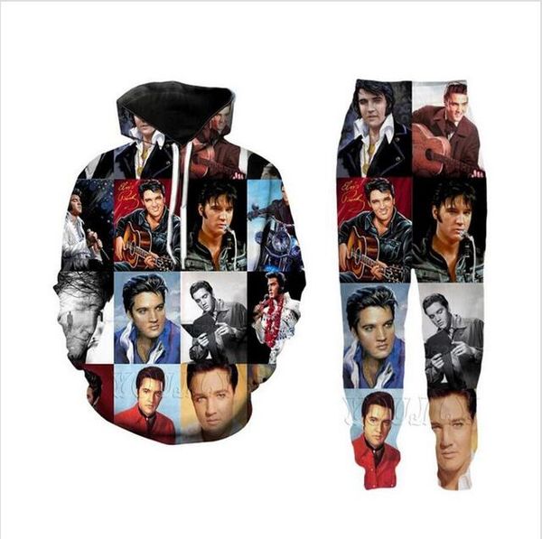 

designer men/womens couples elvis presley funny 3d print fashion tracksuits hoodies+pants a019, Gray