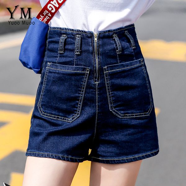 

yuoomuoo high waist shorts women 2019 new zipper design summer blue denim shorts skinny booty with pockets vintage, White;black