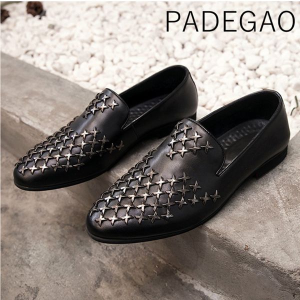 

casual fashion rivet men genuine leather 2019 summer new arrival loafers breathable men shoes, Black