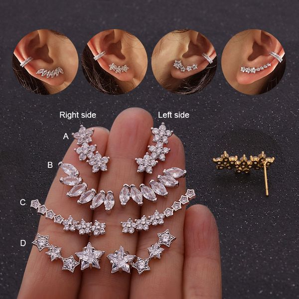 

feelgood white crystal flower star marquise shaped crawler earring dainty cz stud earring ear climber ear crawler women jewelry, Golden;silver