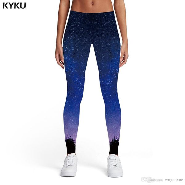 

kyku galaxy leggings women harajuku printed pants space ladies nebula 3d print spandex womens leggings pants fitness jeggins, Black
