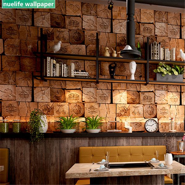 

nostalgic vintage wallpaper color imitation wood pile barber shop restaurant bedroom restaurant 3d stereo background wall paper