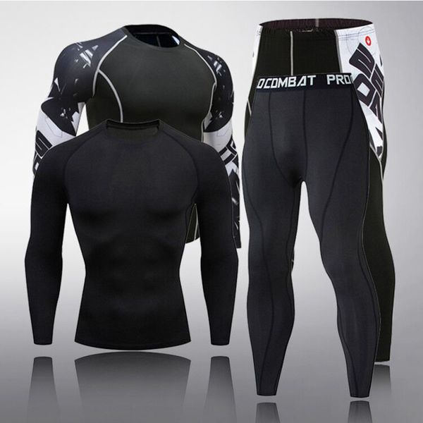 

men's suits compression clothing fitness quick-drying t-shirt + leggings 2 piece tracksuit men rashgard male gym joggers men's, Gray