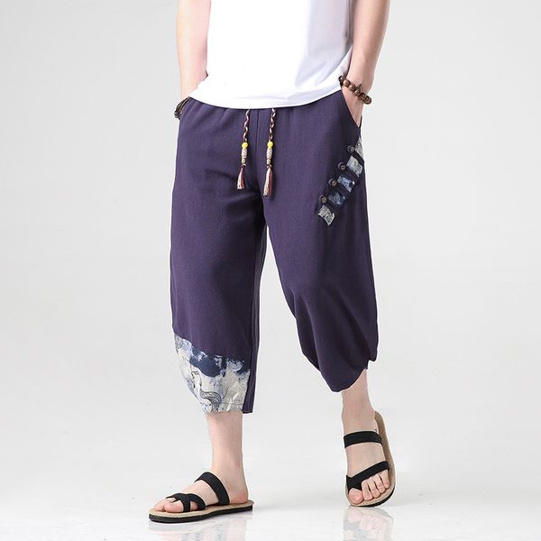 

cotton linen harem pants 2020 summer harajuku track pants calf-length loose joggers men korean fashion casual trousers, Black