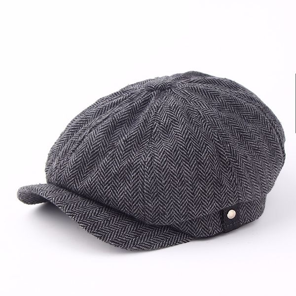 

2019new octagonal cap newsboy beret hat autumn and winter hats for men's coffee color handsome plaid casual hat beret cap, Blue;gray