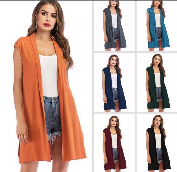 

fashion sleeveless solid color cardigan coat outwear loose female clothing 2020 womens designer long vests summer, Black;white