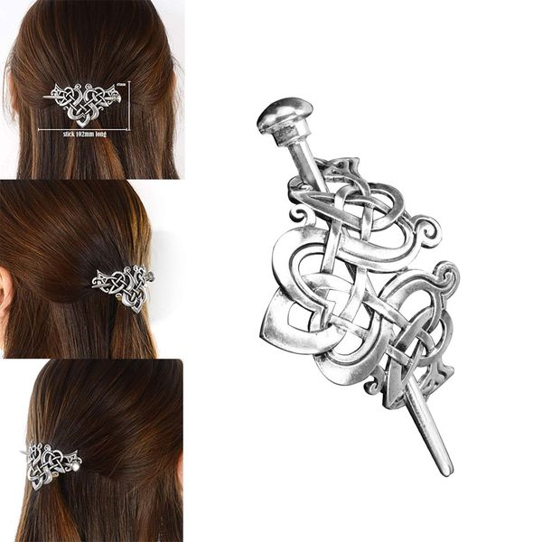 

viking antique silver hair stick retro knot long hair pin clip accessories for wedding party prom, Golden;white