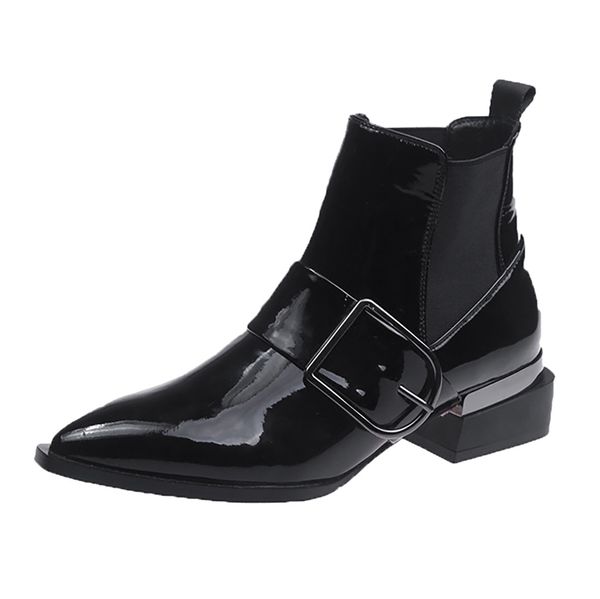 

fashion pure color pointed toe lace-up boots square heels vintage women boots, Black