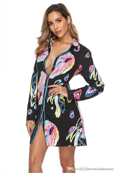 

shirt dresses fashion lapel neck short sleeve dress ladies dresses with button spring printed womens, Black;gray